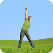 image of man jumping for joy. 