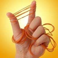 image of thumb and pointer finger stretching rubber bands while grasping multiple rubber bands